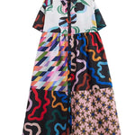 A-line Loose Buttoned Printed Split-Joint Lapel Midi Dresses Shirt Dress