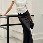 Loose Raglan Sleeve Asymmetric Pleated Solid Color Split-Joint Round-Neck T-Shirts