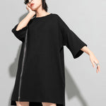 Original Black Zipper Batwing Sleeve Round-Neck Mini Dress