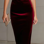 Burgundy Velvet Turtleneck Sheath Dress