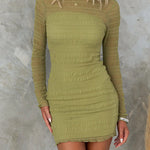 Long Sleeves Ruched Sheer Bodycon Mini Dress
