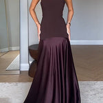 Margovil Strapless Satin Patchwork Flare Maxi Dress
