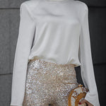 Margovil Cowl Back Long Sleeves Satin Top