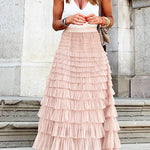 Margovil Ruffle Layered Mesh A-line Long Tulle Skirt