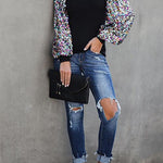 Margovil Sequin Lantern Sleeve Festive Blouses