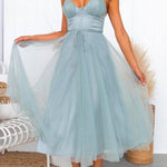 Margovil Adjustable Spaghetti Strap Backless Mesh Maxi Party Dress