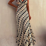 Chic V Neck Geometric Printed Irregular Maxi Cami Dress