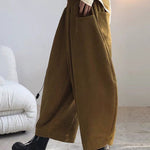 Harem Pants Wide Leg Elasticity Solid Color Split-Joint Pants Trousers