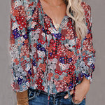 Zeagoo Zeagoo Women's Boho Tops Floral Print V Neck Short Sleeve Casual Loose Blouses Shirts