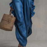 Boho-Vintage Elegant Tencel Faux-Denim Ruffle Wide-Leg Jumpsuit