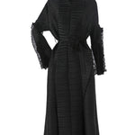 Casual Long Sleeves Loose Tied Pleated Stand Collar Midi Dresses
