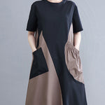 Original Loose Split-Joint Contrast Color Midi Dress