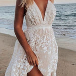 Lace Trim V-Neck Backless Dress