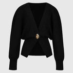 Only Yours Knit Metal Leaf Shape Button Lantern Sleeve Relaxed Cardigan