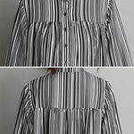 Vintage Loose Striped Buttoned Stand Collar Long Sleeves Midi Dress
