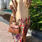 A-Line Half Sleeves Elasticity Flower Print Split-Front V-Neck Maxi Dresses