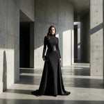 Bodycon Elasticated Waist Asymmetric Solid Color Split-Joint High Neck Maxi Dresses