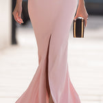 Blush Pink Mandarin Collar Trumpet Dress