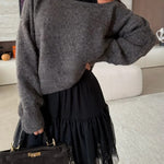 Upper East Chic Knit Wide Neck Long Sleeve Relaxed Sweater