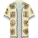 Lakeside Breeze Linen Blend Unique Print Short Sleeve Button Oversized Blouse