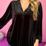 Women's Gold Velvet Long Sleeve Top V Neck Shirt