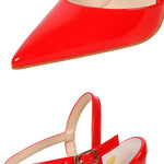 Belt Buckle Pointed-Toe Shiny Split-Joint Pumps Sandals