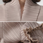 Casual Long Sleeves Loose Tied Pleated Stand Collar Midi Dresses