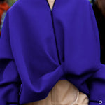 Loose Puff Sleeves Asymmetric Split-Joint Zipper Stand Collar Outerwear