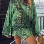 Paisley Print Waist-Cinched Shirt Dress