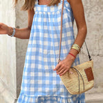 Strapless plaid stitching sleeveless dress with straps