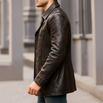 Men's Vintage Distressed PU Leather Double-breasted Short Coat