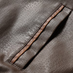 Men's Vintage Double Collar Leather Long Sleeve Zip Fly Bomber Jacket