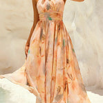 Halter Bow Neck Backless Beck Print Swing Maxi Dress
