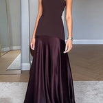 Margovil Strapless Satin Patchwork Flare Maxi Dress