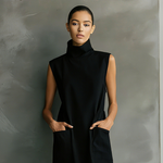 Women's Elegant Black Woven High-neck Sleeveless Midi Dress