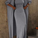 Long Sleeves Solid Color Round-Neck Inner Dress + Bodycon Outerwear Two Pieces Set