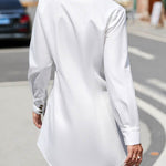 Long Sleeves Loose Buttoned Pleated Solid Color Lapel Mini Dresses Shirt Dress