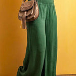 Smocked Elastic Waist Wide Leg Cotton Linen Pants