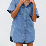 Loose Short Sleeves Split-Joint Lapel Mini Dresses Shirt Dress
