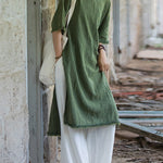 Half Sleeves High-low Fringed Solid Color Split-Joint Split-side Round-neck Midi Dresses