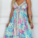 Bohemian Style Unique Print V-neck Suspender Holiday Maxi Dress