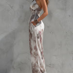 Retro Floral Print Chiffon Straight-leg Jumpsuit