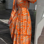A-Line High Waisted Flower Print Pleated Zipper Mock Neck Maxi Dresses