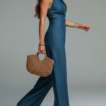 Retro Tencel Denim Shirt-collar Straight-leg Jumpsuit