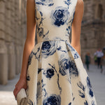Sleeveless Floral A-Line Midi Dress