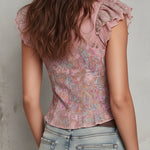 Vintage-style Printed Chiffon Blouse With Ruffles