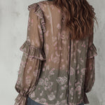 Bohemian Style Chiffon Printed Blouse With Ruffles
