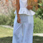 Cotton And Linen Solid Color Sleeveless Top & Wide Leg Pants Two-Piece Set