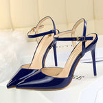 Belt Buckle Pointed-Toe Shiny Split-Joint Pumps Sandals