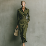 Women's Army Green Cotton Blended Maxi Dress